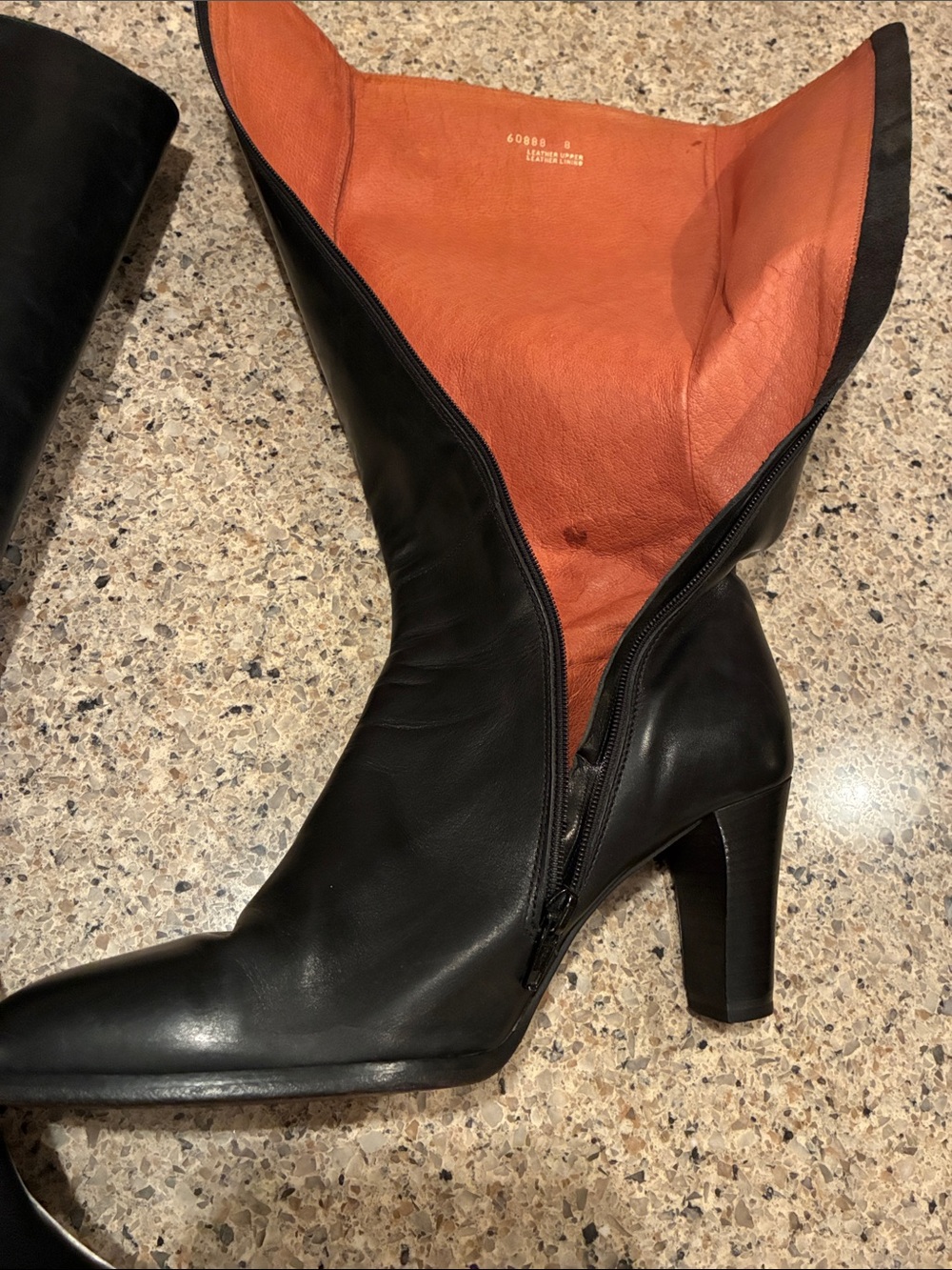 Women’s 8 Vintage J Crew Italian Leather Classic Black Leather Knee-High Boots - Picture 15 of 16
